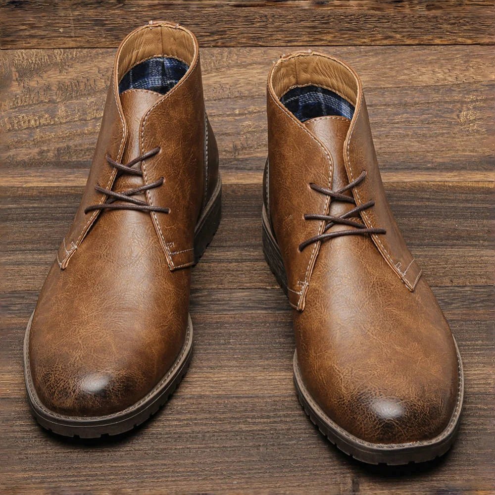 Brand Men's Leather Chukka Boots Brown Casual Ankle Non-Slip Sole — Image 3