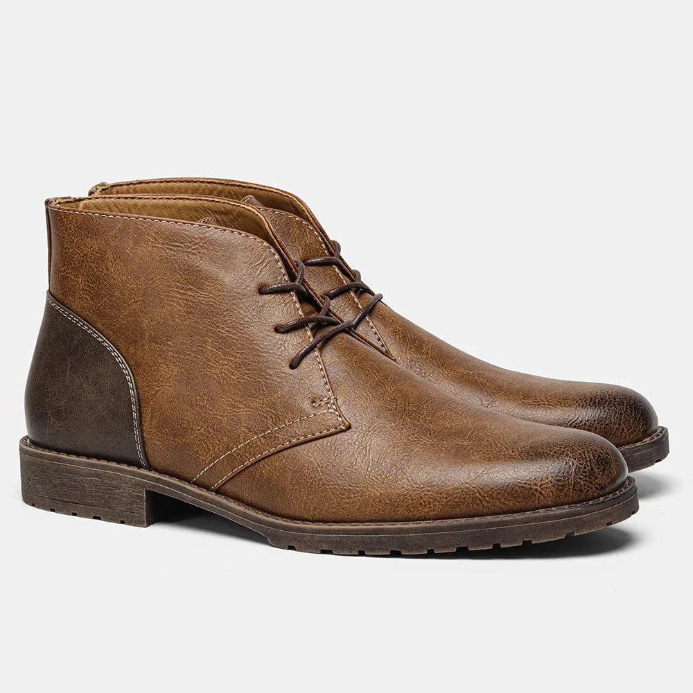 Brand Men's Leather Chukka Boots Brown Casual Ankle Non-Slip Sole — Image 6