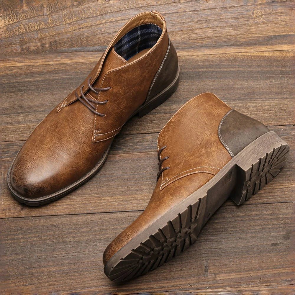 Brand Men's Leather Chukka Boots Brown Casual Ankle Non-Slip Sole — Image 2
