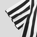 Men's Striped Short Sleeve Shirt Black White Polyester Casual Lightweight Summer Top — Image 4