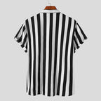 Men's Striped Short Sleeve Shirt Black White Polyester Casual Lightweight Summer Top — Image 3