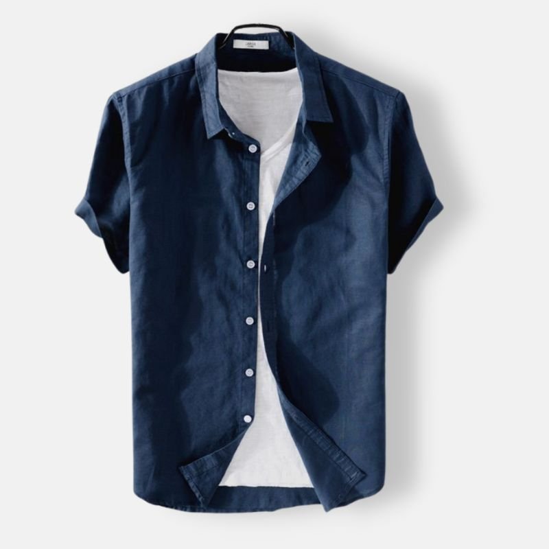 Brand Men's Short Sleeve Button-Down Shirt Linen Blend Casual Summer Top — Main Image