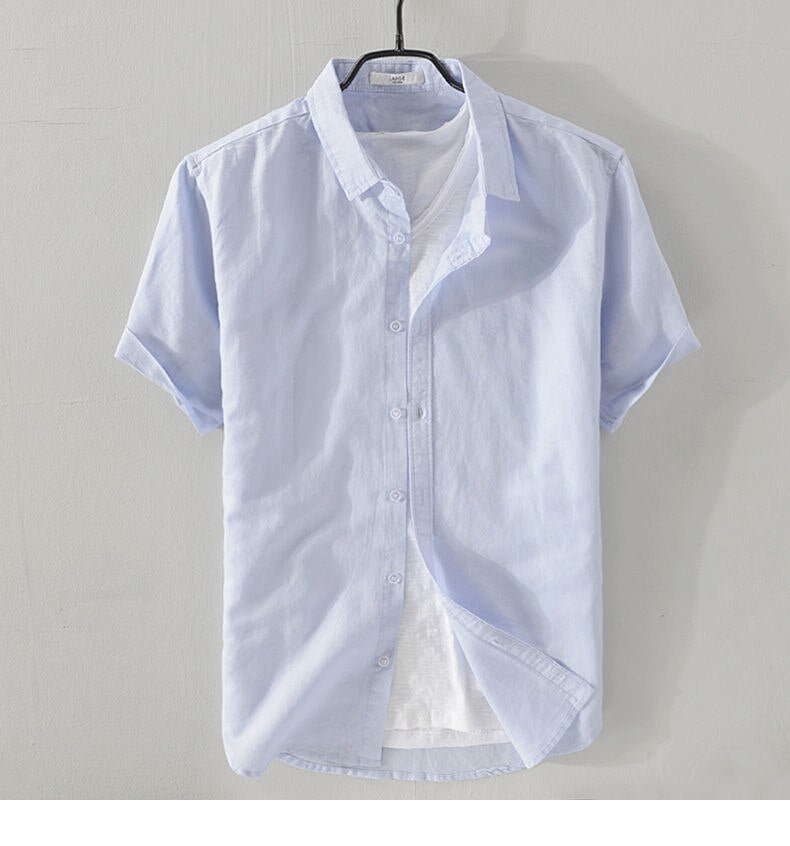 Brand Men's Short Sleeve Button-Down Shirt Linen Blend Casual Summer Top — Image 4