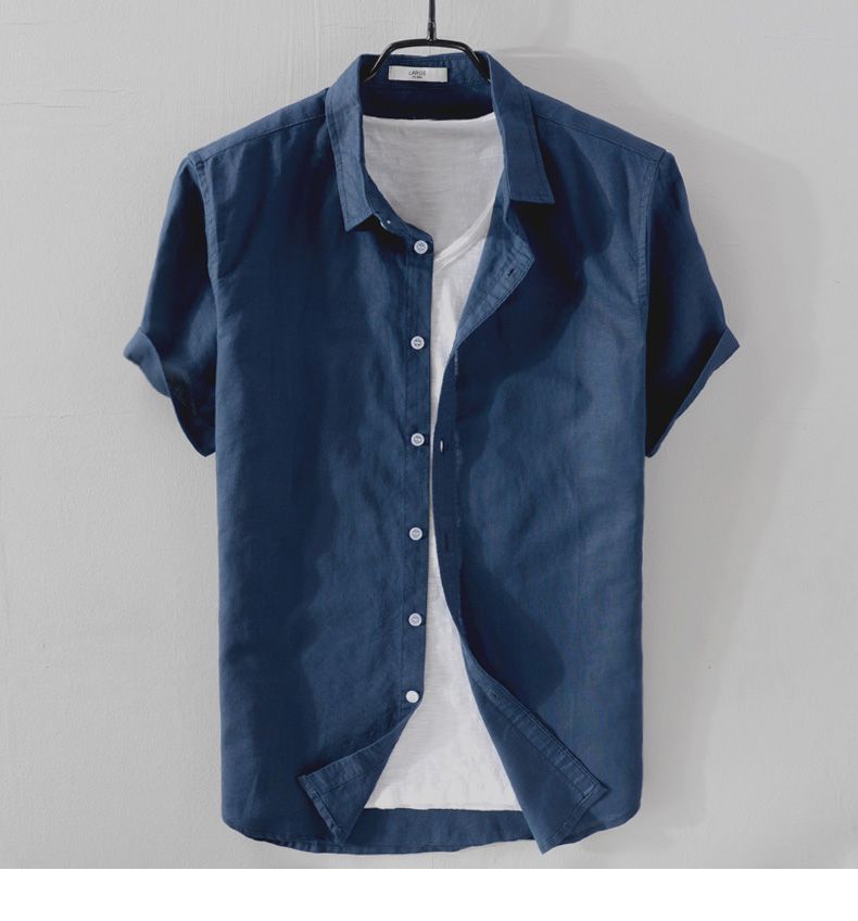 Brand Men's Short Sleeve Button-Down Shirt Linen Blend Casual Summer Top — Image 8