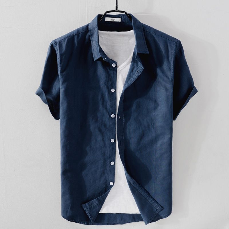 Brand Men's Short Sleeve Button-Down Shirt Linen Blend Casual Summer Top — Image 2