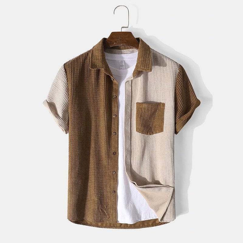 Men's Waffle Knit Shirt and Shorts Set Cotton Blend Beige Brown XL — Image 3