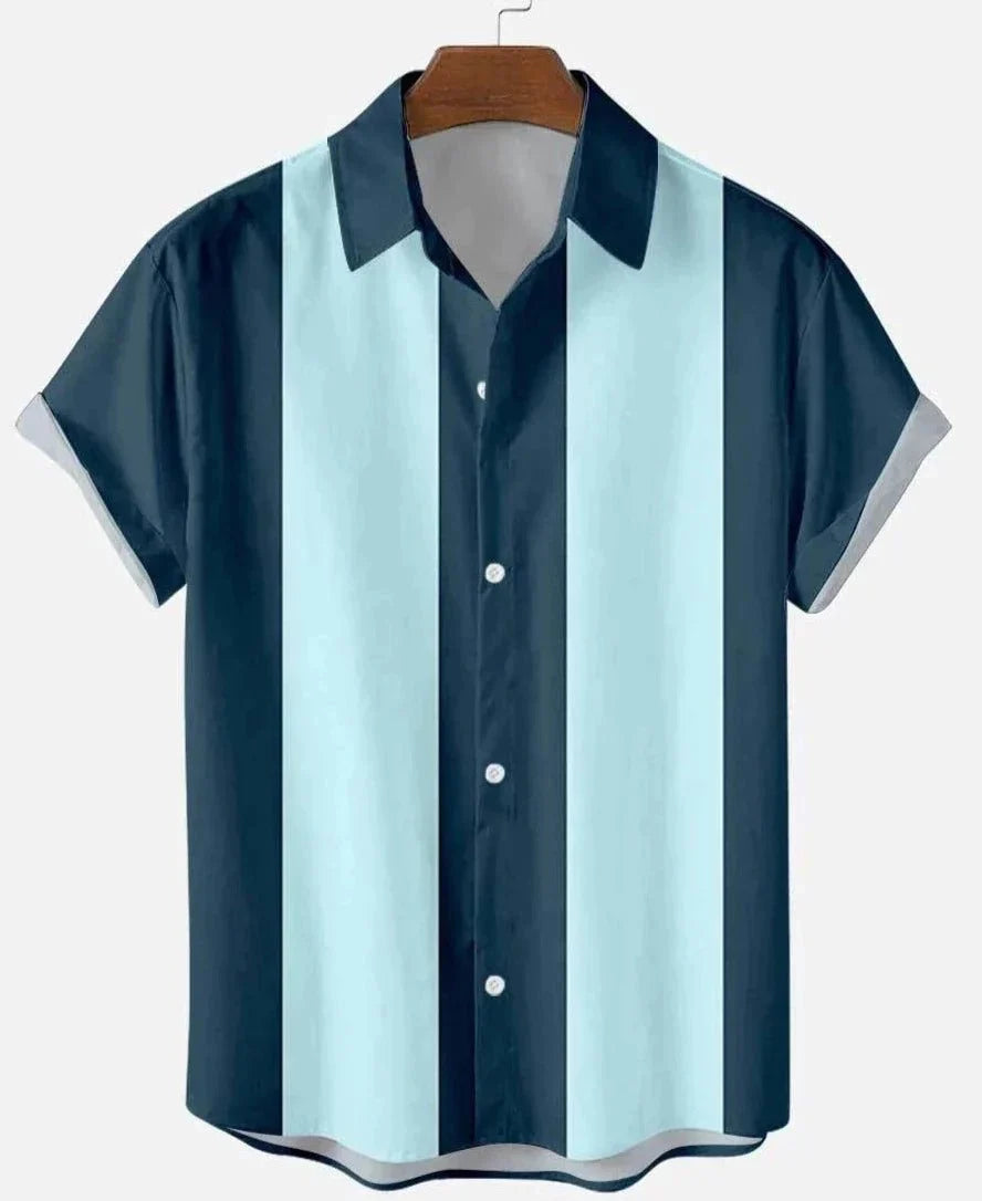 Men's Striped Short Sleeve Button-Up Shirt Cotton Casual Summer Top — Image 3