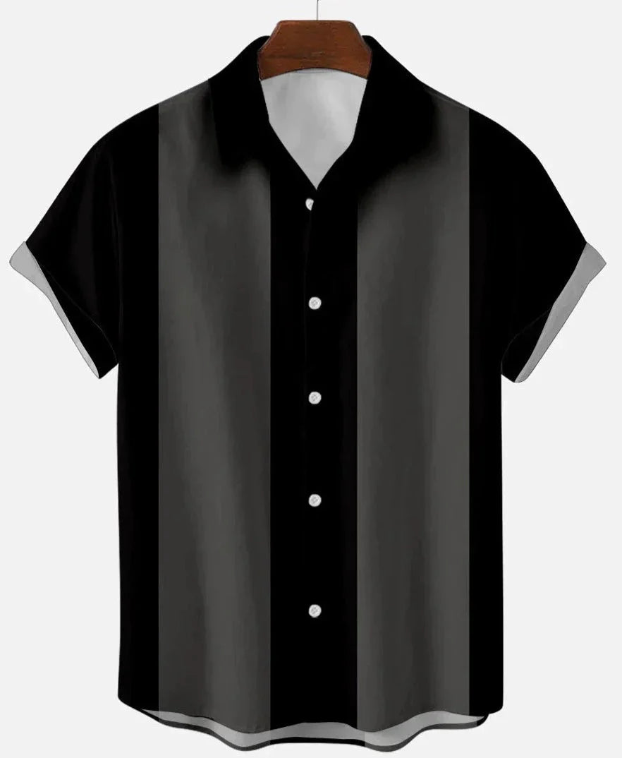 Men's Striped Short Sleeve Button-Up Shirt Cotton Casual Summer Top — Image 2