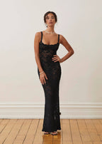 Elegant Black Lace Evening Gown - Women's Sleeveless Floor-Length Dress — Image 6