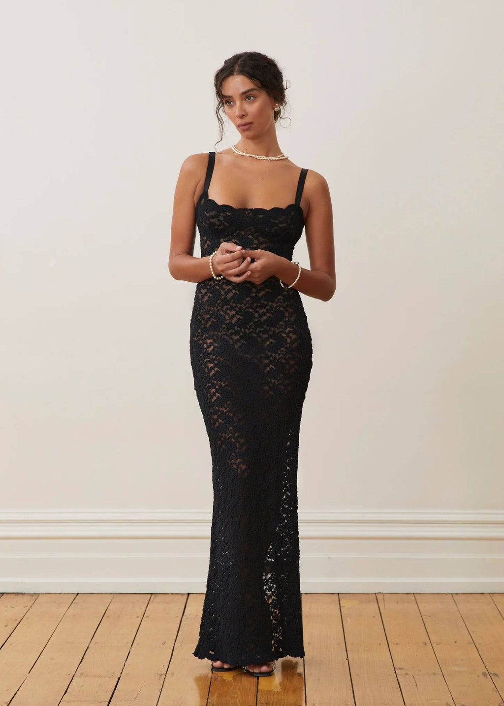 Elegant Black Lace Evening Gown - Women's Sleeveless Floor-Length Dress — Image 5