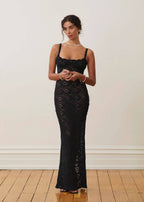 Elegant Black Lace Evening Gown - Women's Sleeveless Floor-Length Dress — Image 5