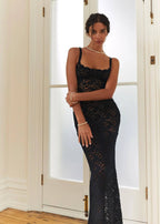 Elegant Black Lace Evening Gown - Women's Sleeveless Floor-Length Dress — Image 4