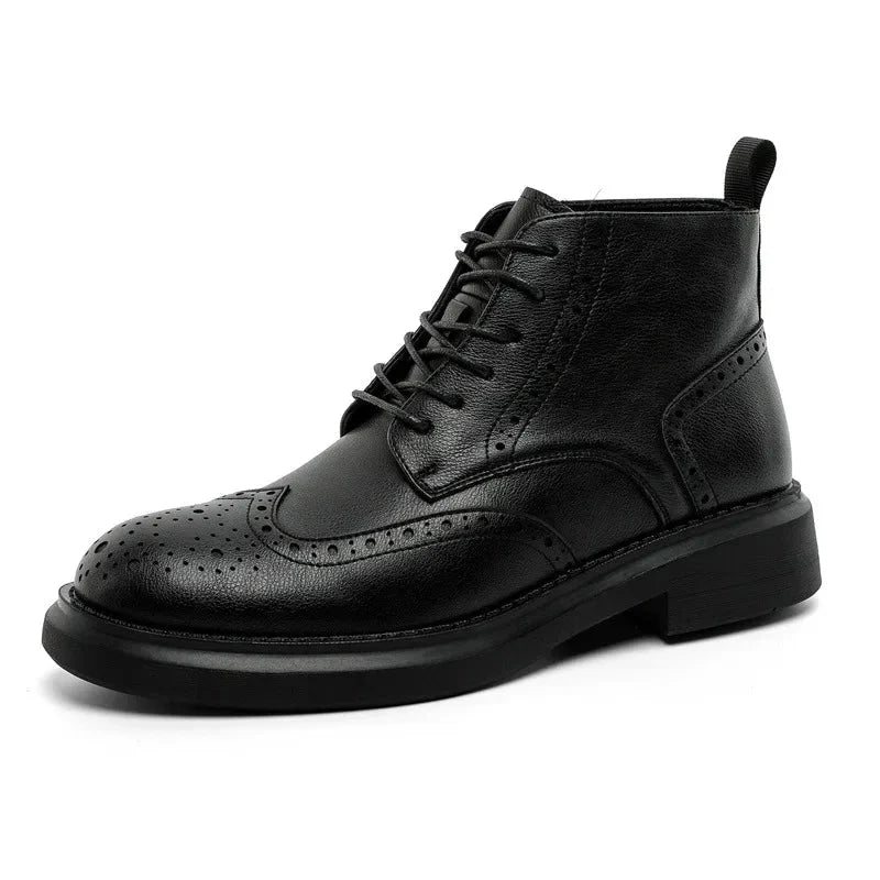 Men's Leather Brogue Ankle Boots Brown Wingtip Lace-Up Dress Shoes — Image 8