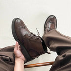 Men's Leather Brogue Ankle Boots Brown Wingtip Lace-Up Dress Shoes — Image 4