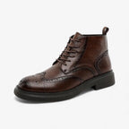 Men's Leather Brogue Ankle Boots Brown Wingtip Lace-Up Dress Shoes — Main Image