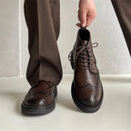 Men's Leather Brogue Ankle Boots Brown Wingtip Lace-Up Dress Shoes — Image 6