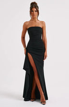 Strapless Thigh Slit Maxi Dress Navy/Black Elegant Evening Gown — Image 8