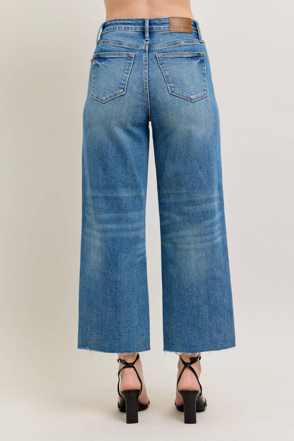 Judy Blue Women's Wide-Leg Distressed High-Waisted Jeans Blue Denim Frayed Hem — Image 5
