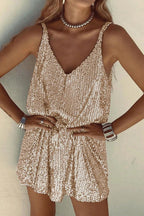 Sequin V-Neck Mini Dress. Assorted colors, polyester material. Sleeveless party dress. — Image 8