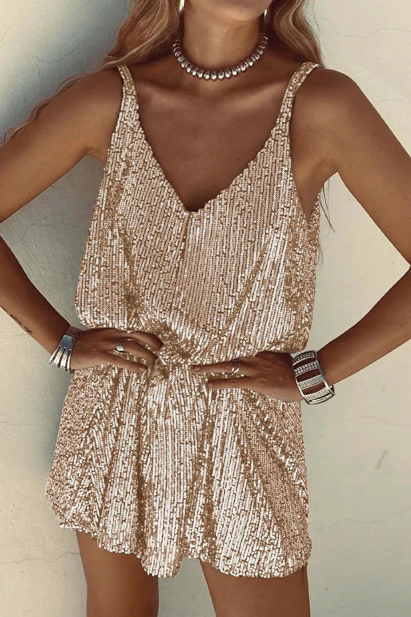 Sequin V-Neck Mini Dress. Assorted colors, polyester material. Sleeveless party dress. — Image 8