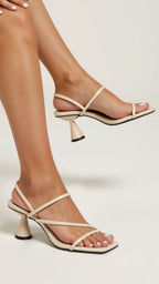 Sculptural Heel Sandals - Strappy Minimalist Heels, Various Colors — Main Image