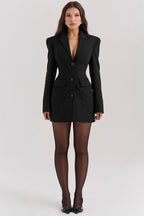 Black Blazer Dress, Structured Mini Dress with Long Sleeves — Main Image