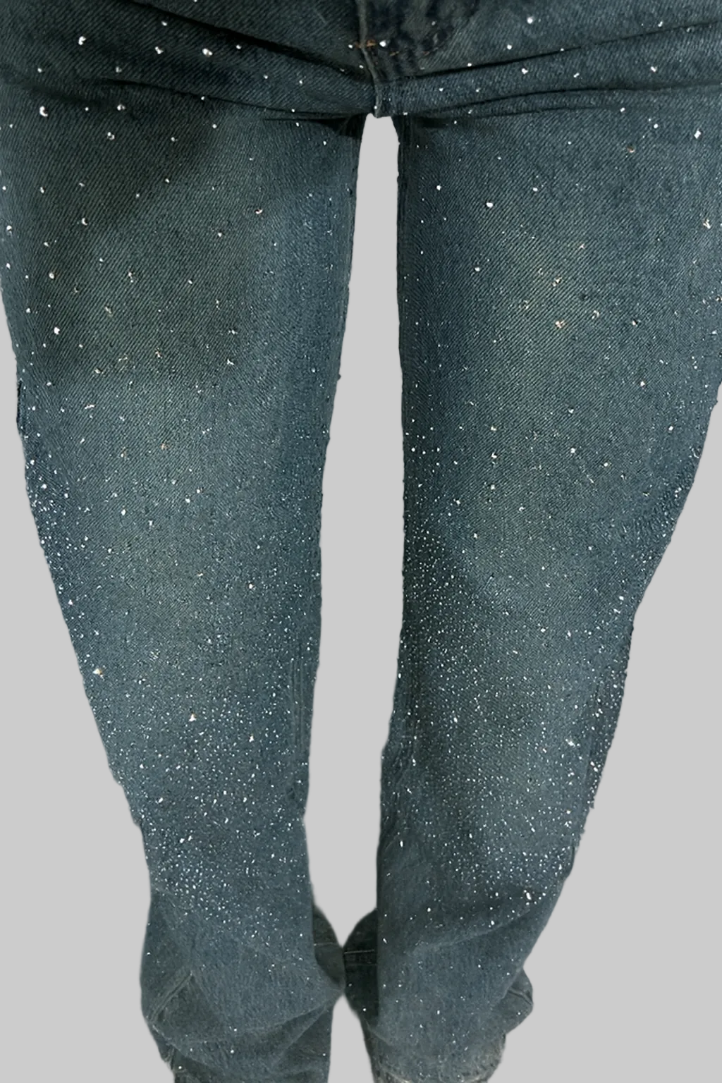 Sparkle Wide Leg Jeans Denim Blue Rhinestone Embellished Women's High Waist — Image 3