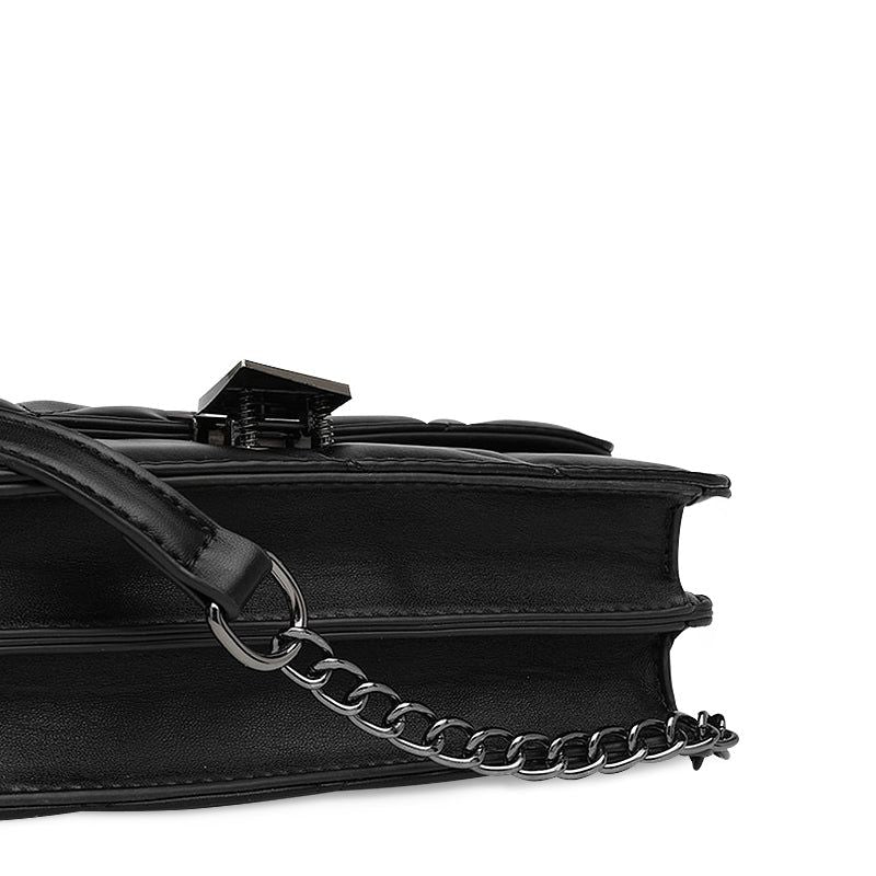 Quilted Crossbody Bag Black Faux Leather Chain Strap Shoulder Purse — Image 5
