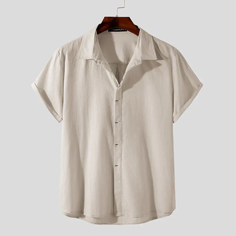 INCERUN Men's Short Sleeve Button-Up Shirt Cotton Blend Casual Summer Top Various Colors — Main Image
