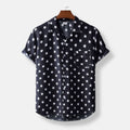 Men's Star Pattern Short Sleeve Shirt Cotton Casual Button-Down Top Black — Main Image