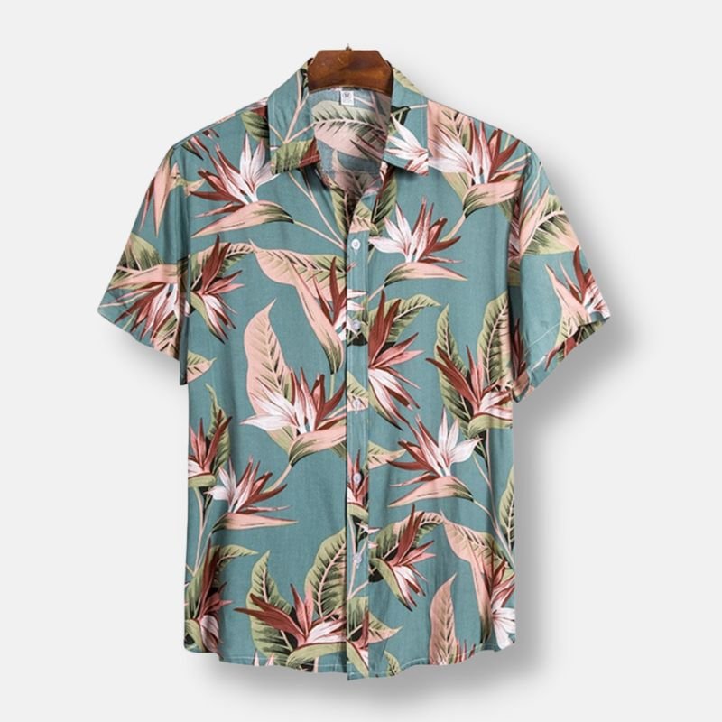 Men's Hawaiian Shirt Short Sleeve Tropical Floral Print Cotton Blend — Main Image