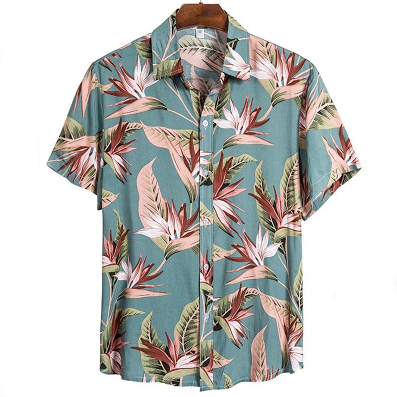 Men's Hawaiian Shirt Short Sleeve Tropical Floral Print Cotton Blend — Image 2