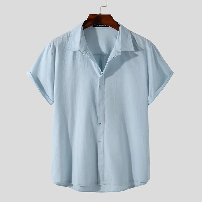 INCERUN Men's Short Sleeve Button-Up Shirt Cotton Blend Casual Summer Top Various Colors — Image 3