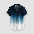 Men's Gradient Short Sleeve Button-Up Shirt Blue Cotton Blend Ombre Design — Main Image