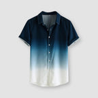 Men's Gradient Short Sleeve Button-Up Shirt Blue Cotton Blend Ombre Design — Main Image
