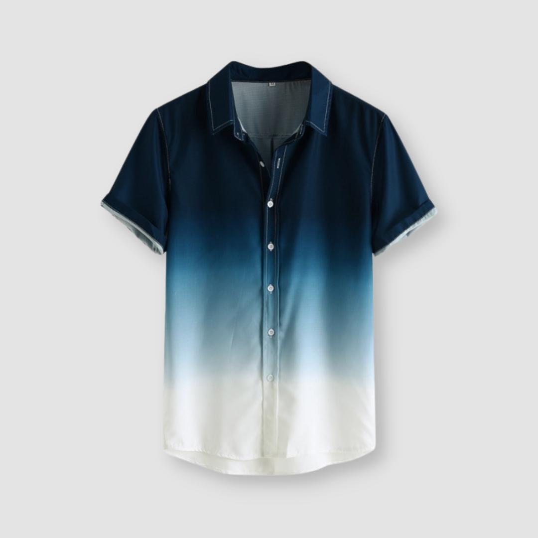 Men's Gradient Short Sleeve Button-Up Shirt Blue Cotton Blend Ombre Design — Main Image
