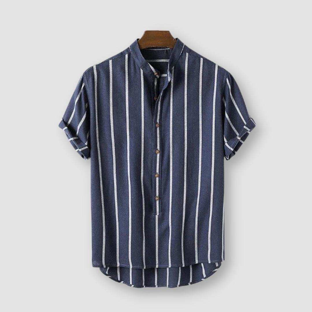 Men's Striped Linen Short Sleeve Shirt Casual Button-Up Summer Top — Main Image