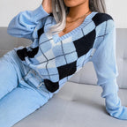 Women's Argyle V-Neck Knit Sweater Soft Pullover Long Sleeve Casual Variety Colors — Image 4