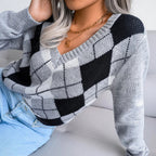 Women's Argyle V-Neck Knit Sweater Soft Pullover Long Sleeve Casual Variety Colors — Image 6
