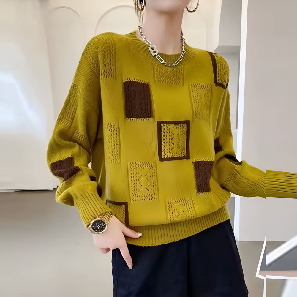 Women's Geometric Knit Sweater Soft Acrylic Blend Casual Pullover Unique Pattern — Image 5