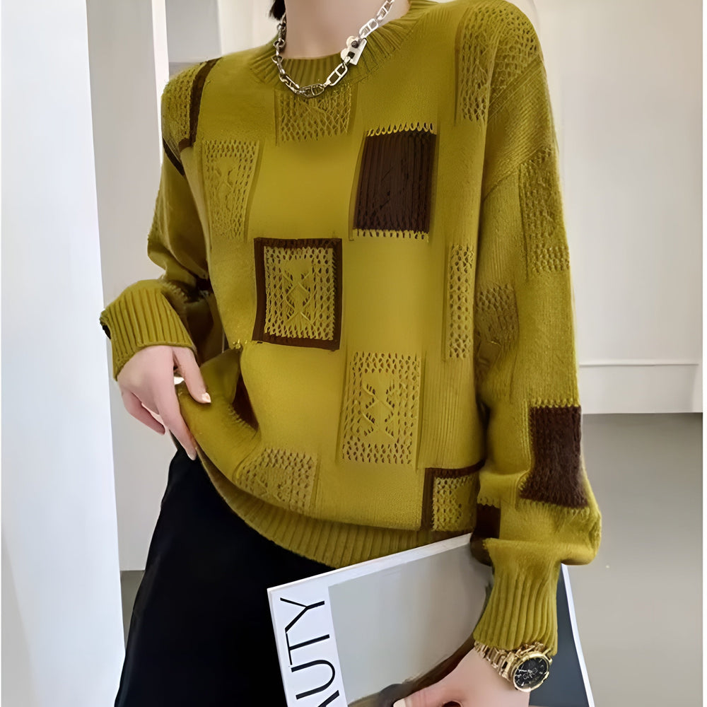 Women's Geometric Knit Sweater Soft Acrylic Blend Casual Pullover Unique Pattern — Image 4