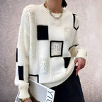 Women's Geometric Knit Sweater Soft Acrylic Blend Casual Pullover Unique Pattern — Main Image