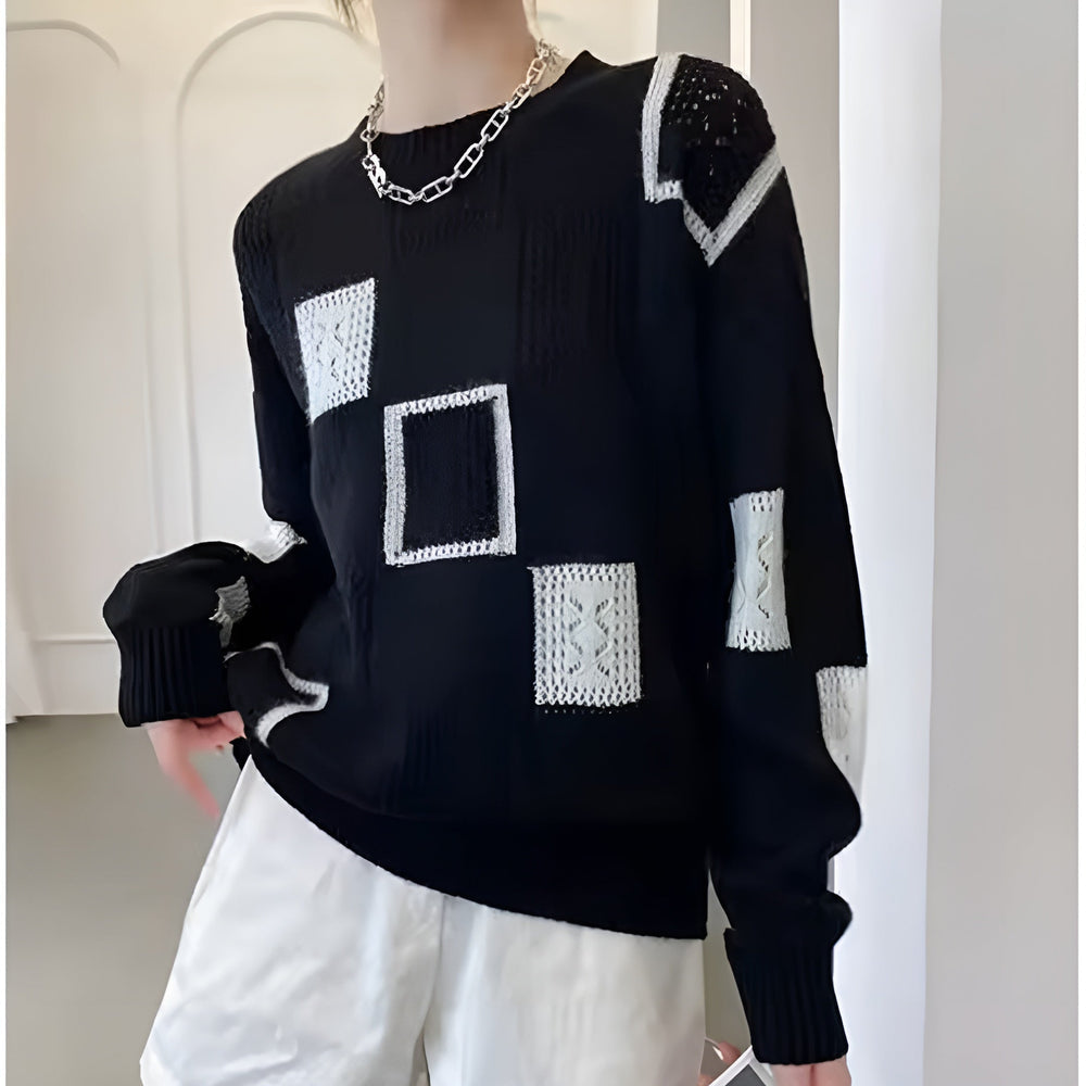 Women's Geometric Knit Sweater Soft Acrylic Blend Casual Pullover Unique Pattern — Image 2