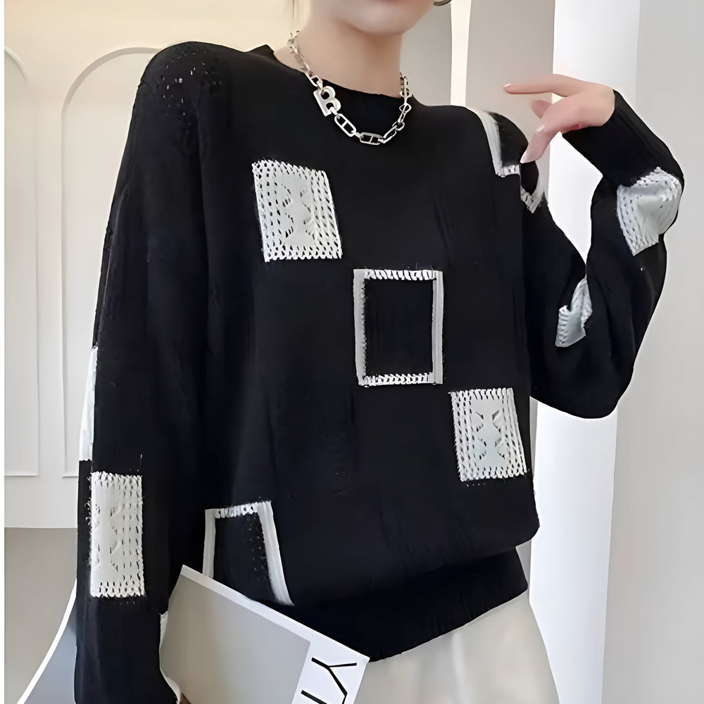 Women's Geometric Knit Sweater Soft Acrylic Blend Casual Pullover Unique Pattern — Image 6