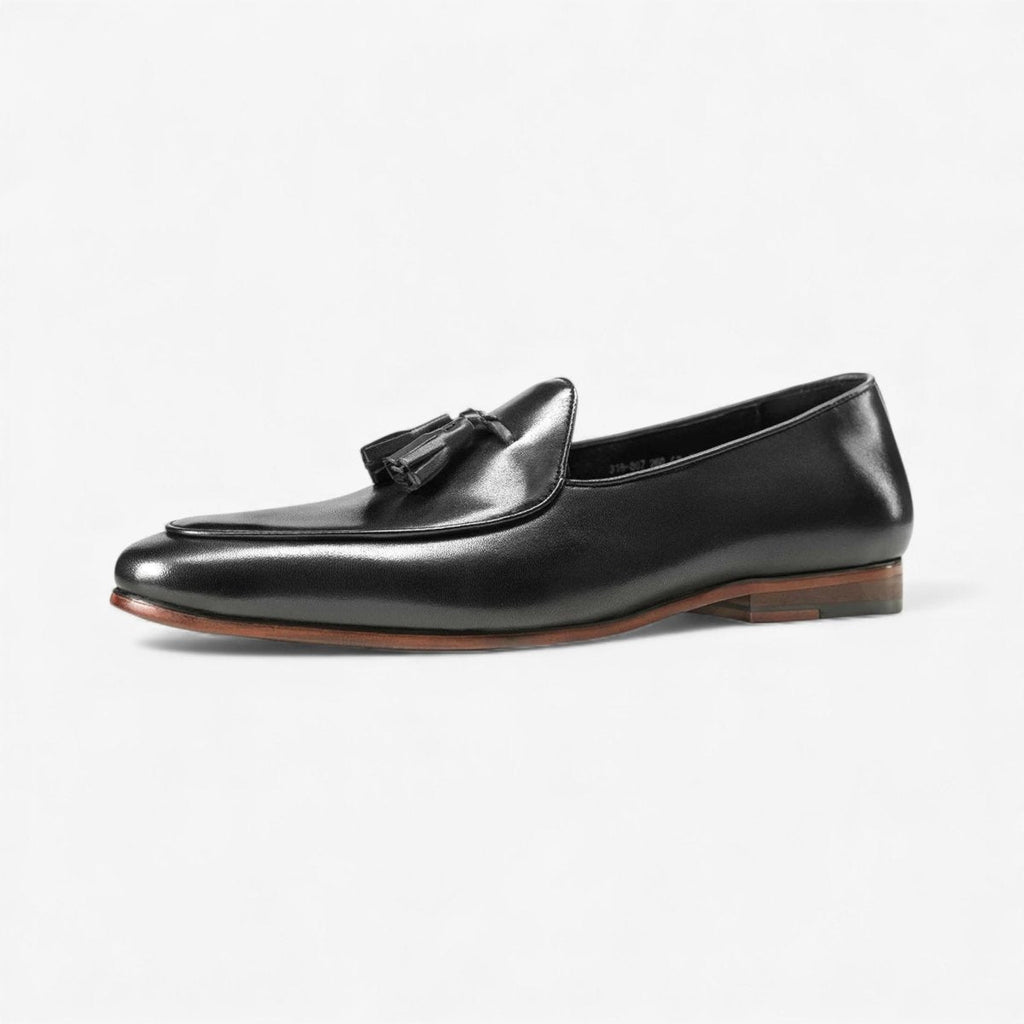 Men's Leather Tassel Loafers Slip-On Dress Shoes Black Brown — Main Image
