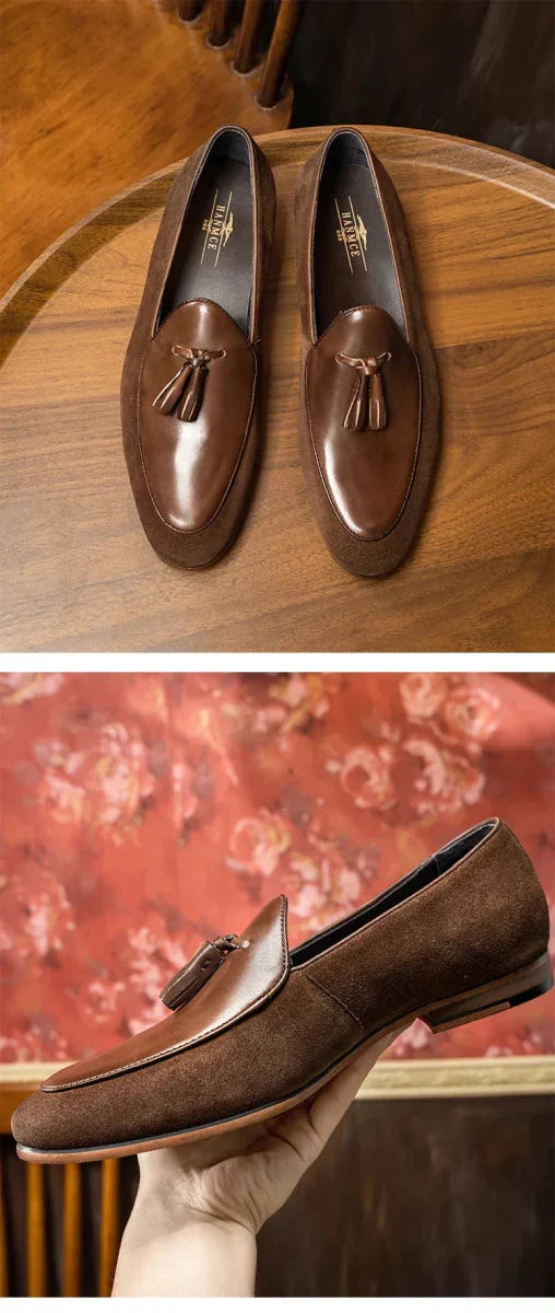 Men's Leather Tassel Loafers Slip-On Dress Shoes Black Brown — Image 6