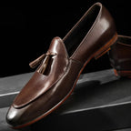 Men's Leather Tassel Loafers Slip-On Dress Shoes Black Brown — Image 2