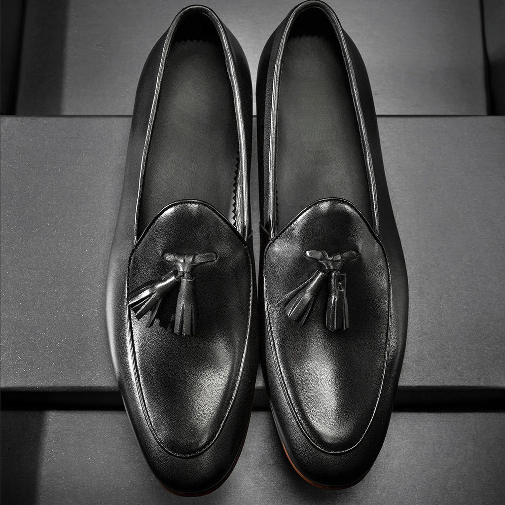 Men's Leather Tassel Loafers Slip-On Dress Shoes Black Brown — Image 10