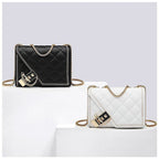 Quilted Crossbody Bag White Faux Leather with Gold Chain Strap. Women's Shoulder Purse. — Image 4