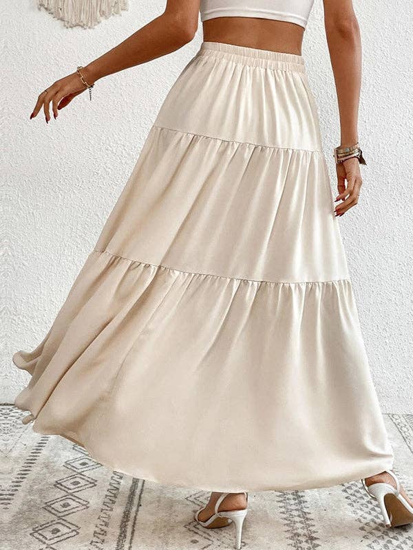 Chic Beige Maxi Skirt Button-Front Flowy Tiered Design Women's Summer Fashion — Image 6